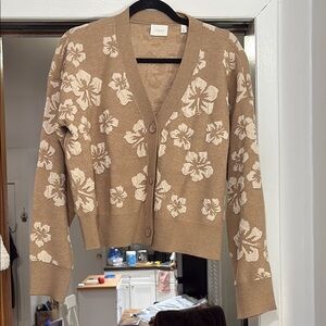 Cyrus Tan Floral Cardigan Sweater